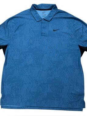 Nike Polo Shirt Mens 2XL Tiger Woods ADV Snap Button Golf Blue Jacquard